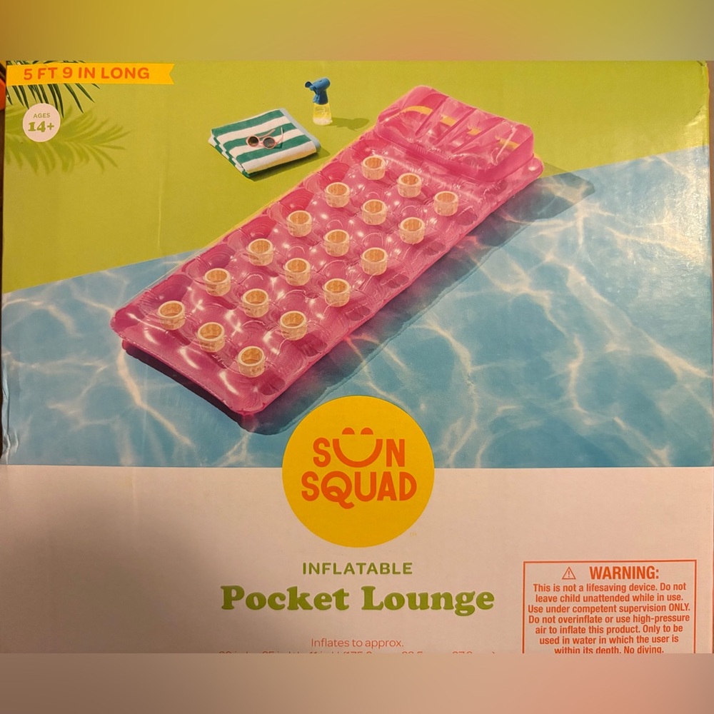 Sun Squad Pink Pocket Inflatable Lounge